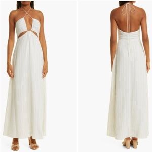 Rebecca Taylor Cream Halter Maxi Dress with Cutouts